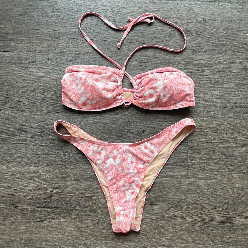 Cotton on pink/white floral multi way bikini